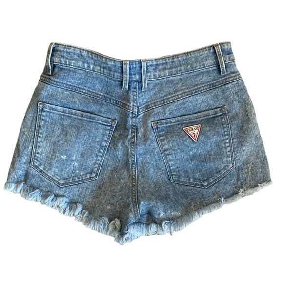 Vintage GUESS button fly raw hem high rise distressed size 28 short shorts - Picture 3 of 8